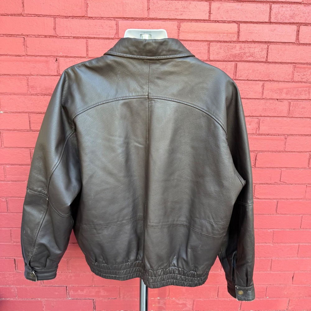 St Johns Bay Mens XL Brown Genuine Leather Bomber Jacket Vintage Full Zip‎ - Picture 4 of 13